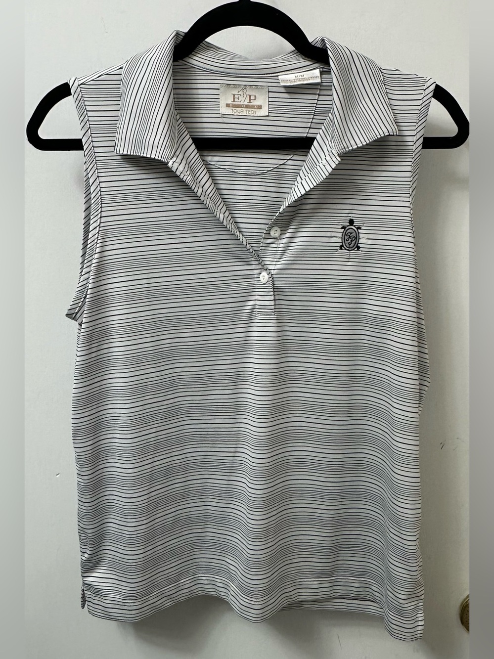 EP Pro Women's Sleeveless Polo - White with Black Stripes